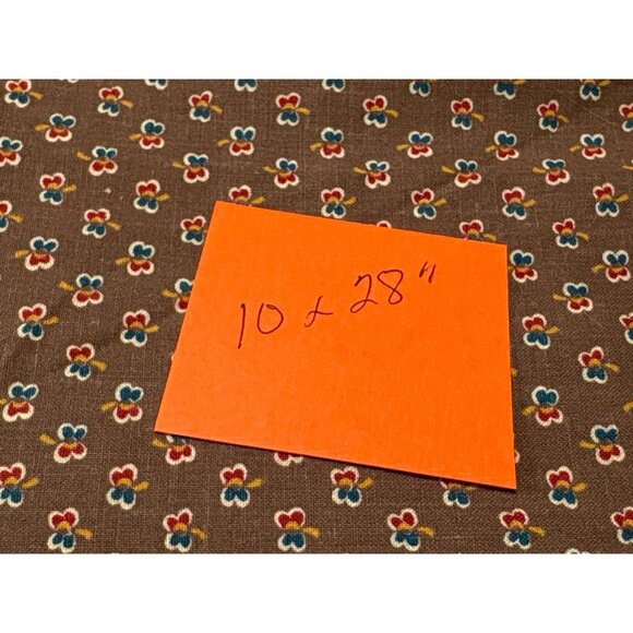 Vintage Brown Floral Cotton Fabric 10" x 28" Small Red Blue Yellow Flowers Quilt - Picture 5 of 6